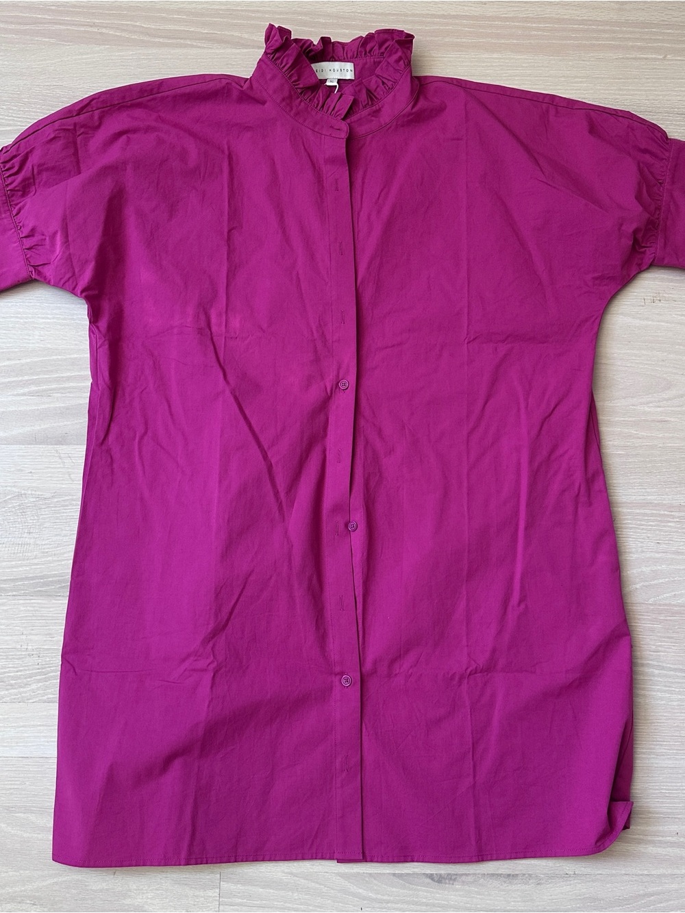 Heidi Houston- Ruffle Collar Button-Down Shirt in Magenta